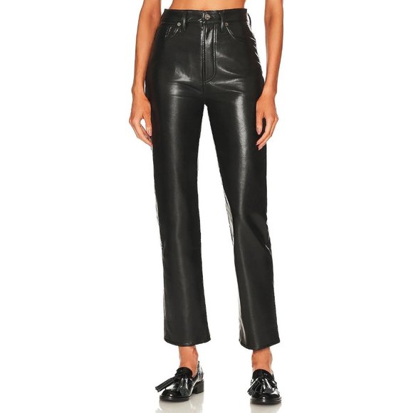 Agolde Recycled Leather Fitted 90's Pants in Detox Black Size 29